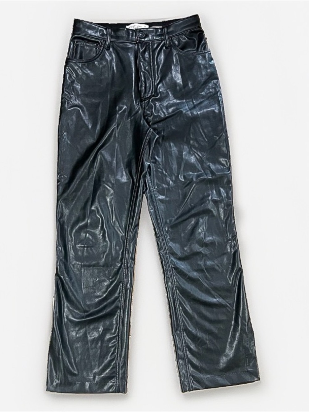 Abercrombie & Fitch 90s High Rise Straight Faux Leather Pants Black 27
